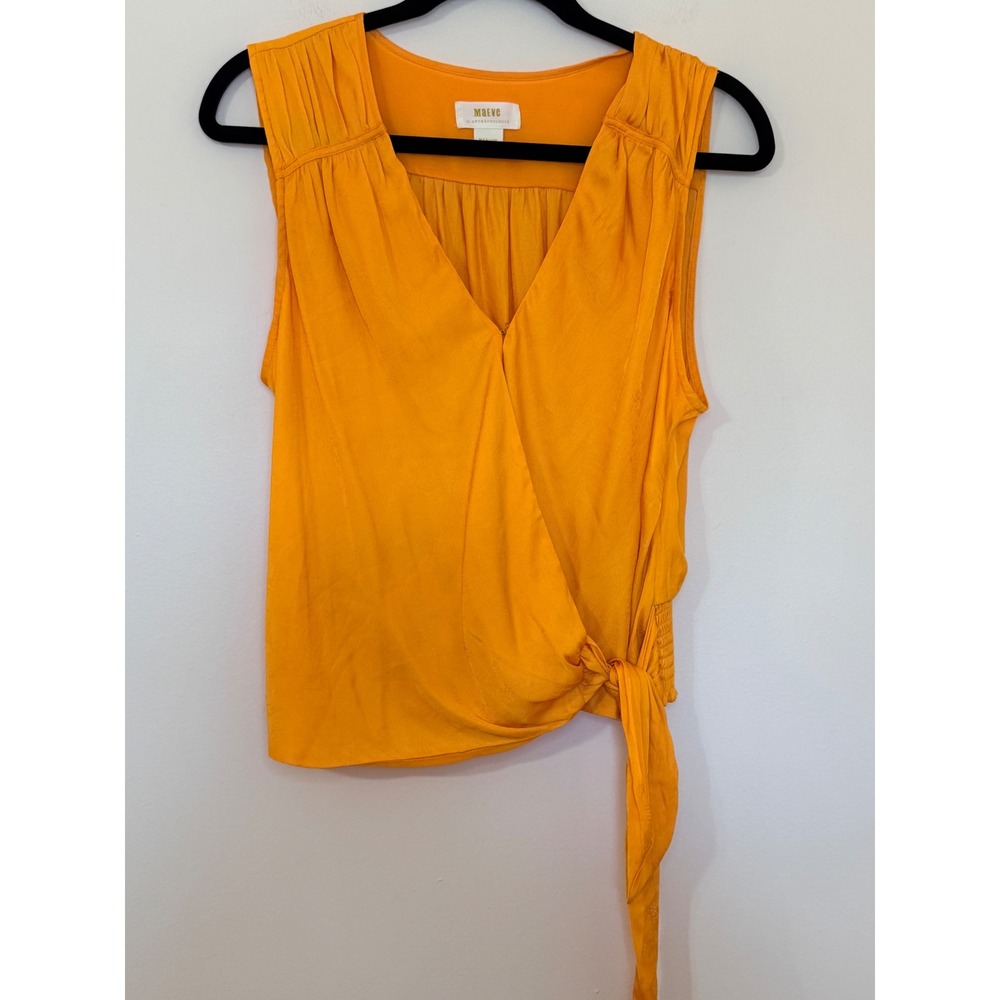 Maeve Anthropologie Orange Sleeveless Wrap Tie Side Blouse Smocked Back Medium - Picture 2 of 6